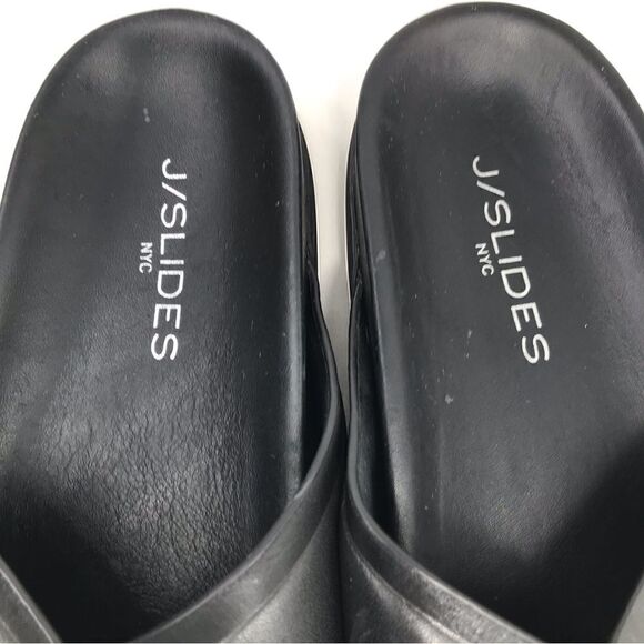 J/Slides OLIVIA Black Leather Crisscross White Stripe Slide Sandals - Picture 7 of 12